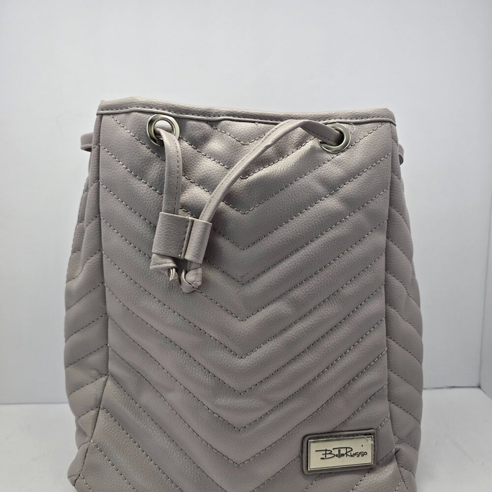 Bella Russo Quilted Shoulder Bag – Light Gray Drawstring Tote – Stylish & Spacio
